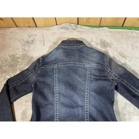 TRUE RELIGION Denim Trucker Jacket Blue Denim Jean Snap Button Sz XS Woman Logo - Picture 12 of 16
